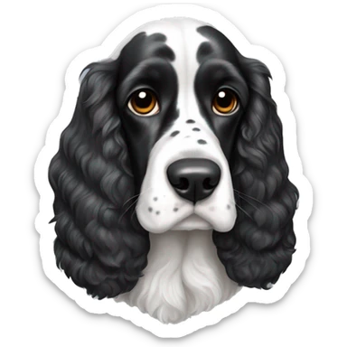 black and white trimed english cocker spaniel with spots on nose and black ears sticker