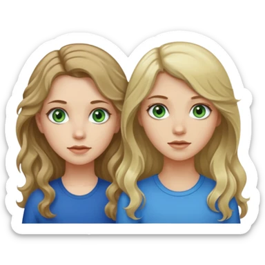 Girl who is pale with long slightly curly hair and green eyes next to a girl with mid length dirty blonde hair and blue eyes who is also pale sticker