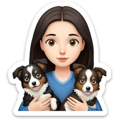 A girl holding two Border Collies sticker