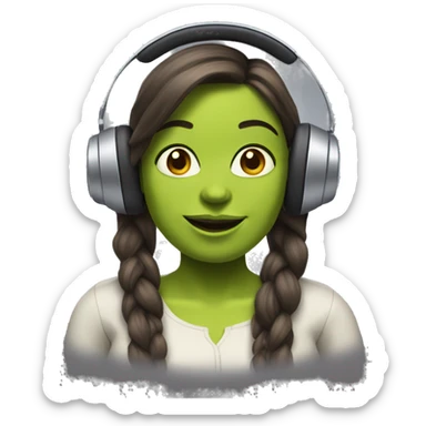 can you make shrek as a good looking woman with a computer and headphones on sticker