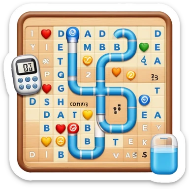 journey on a game board about Type 1 diabetes and aging to share knowledge and ways of coping, energetic sticker