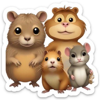 Capybara, Horned-owl, hamster, and baby-monkey sticker