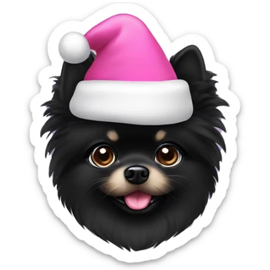 Black Pomeranian wearing a pink Santa hat sticker