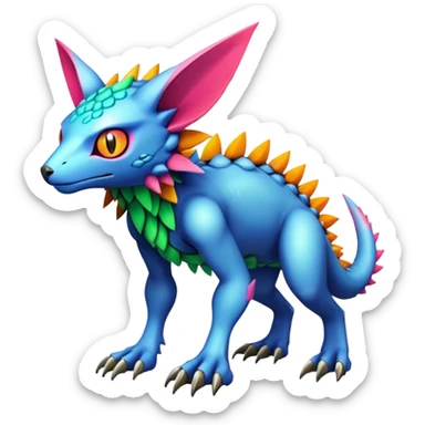  colorful warm-colored hot lush exotic modern cyber-Fakémon-Digimon-Trico-Vernid-creature (full body) sticker
