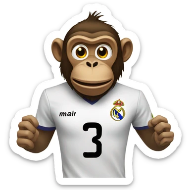 monkey playing football in a real madrid tshirt  sticker