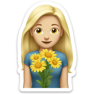 blonde girl holding a yellow daisy. sticker