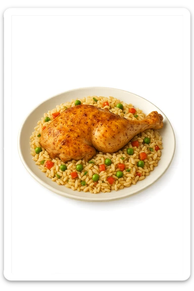 Riso con pollo cucinato su un piatto sticker