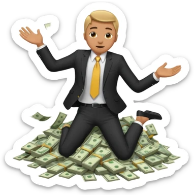 diving into a pile of money sticker