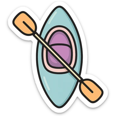 cute rowing kayak with paddle, top view, icon-color-outlined style, detailed shading, thin clean outlines, soft rounded features, pastel palette #98B5BC #B5B3C1 #C9A3C9 #E4C0CA #F7DCD1 #F7C0AA, Japanese pop art, sticker look, highly detailed, vector clarity, soft lighting, subtle shadows, transparent background sticker