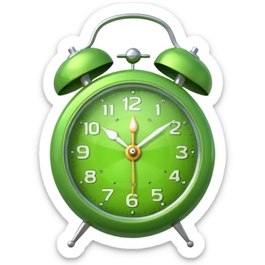 green alarm clock with a bell on top sticker