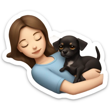 White girl brown hair sleeping with black and Brown Chihuahua  sticker