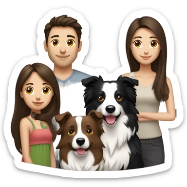 family group consisting of brunette long hair woman, brunette short hait man and a border collie sticker
