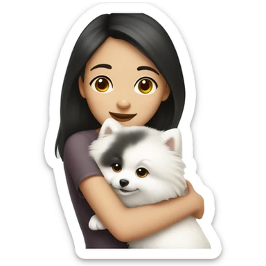 Chinese girl hugging white pomeranian sticker