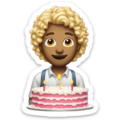  Blonde curly mullet white man standing over a birthday cake sticker