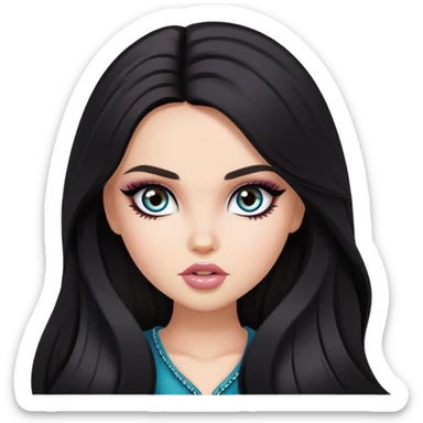 dark long hair, pretty eyes, pretty makeup, pretty bratz baddie sticker