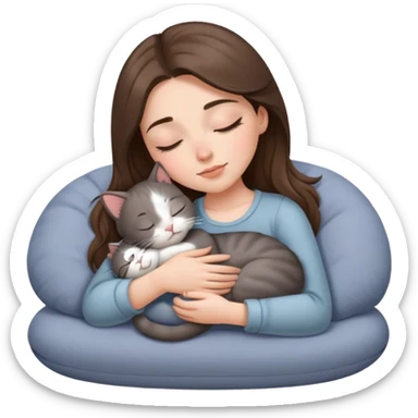 Grey kitty sleeping on brunette white girl's lap sticker