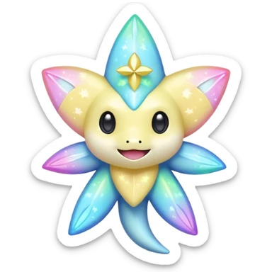 Elemental neon-pastel shimmering lucky charming starry smiling cute Jirachi-Dragalge-Pokémon-Fakémon-hybrid-creature sticker