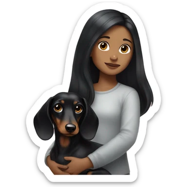 girl with long dark hair with black marble dachshund sticker