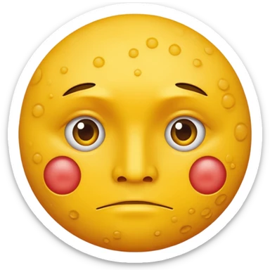 A circular yellow face with many close together face herpes sores sticker