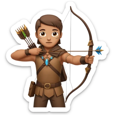 The classic hunter figure with a bow and arrow on his back, dressed in brown clothes and adorned with animal decorations sticker