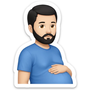 pregnant man with black beard and hai in a blue shirt, side view sticker