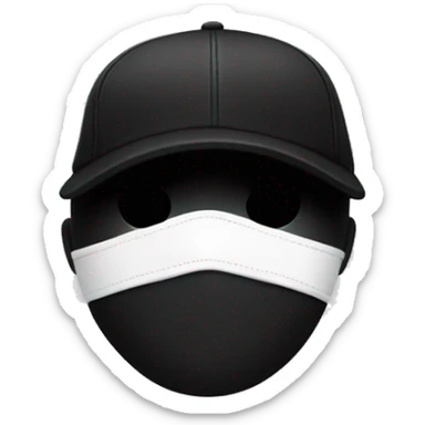White masked with black baseballcap backwards on had sticker