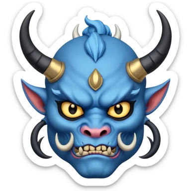 blue oni with black and gold eye. has black horn sticker