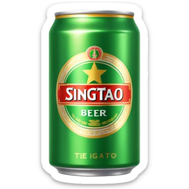 Tsingtao beer can, iconic green and gold design, famous Chinese beer, emoji style sticker