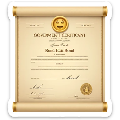 Minimalistic 3D emoji style government bond certificate, rolled parchment document without ribbon, clean beige paper, subtle texture, financial document look, simple shading, soft shadow, isolated on transparent background, professional, modern emoji design, no festive elements, no bow sticker