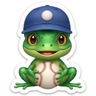 Tiny tropic frog wearing a baseball cap sticker