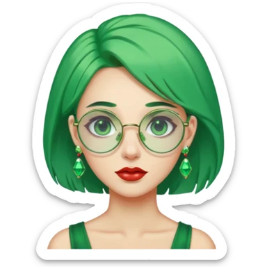 gem lover woman with gem accessories excessive amount gem glassess very big gem earrings green hair sticker