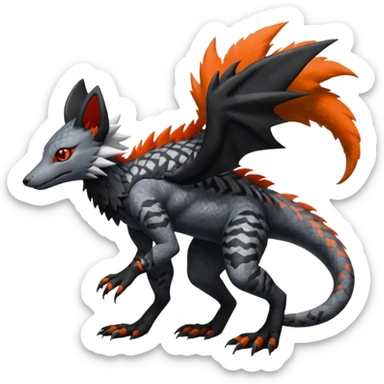Silvally-Salandit-Sergal-Nargacuga-Trico-Genet-fusion-animal-hybrid-creature, full body sticker