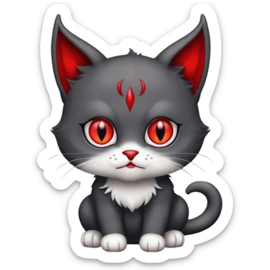 charcoal grey and white baby devil cat sticker