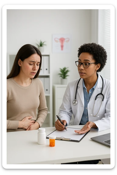 Donna con problemi di ciclo mestruale, quindi vuole dei farmaci per risolvere sticker