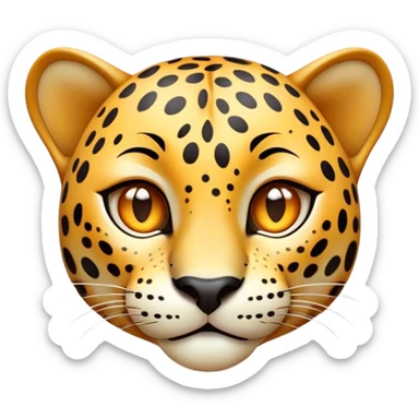Cinematic Cute Jaguar Portrait Emoji, Head tilted playfully and inquisitively, with a smooth, agile form accented by delicate spotted patterns and round, sparkling eyes full of charm, Simplified yet irresistibly adorable features, highly detailed, glowing with a warm, inviting wild glow, high shine, affectionate and lively, stylized with a touch of whimsical feline grace, soft glowing outline, capturing the essence of a mischievous yet loving jaguar that feels like it could pounce out of the screen into your arms! sticker