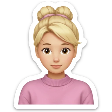 Blonde Women with Bun, Casual Girl – messy blonde bun, soft sweater, relaxed friendly face. sticker