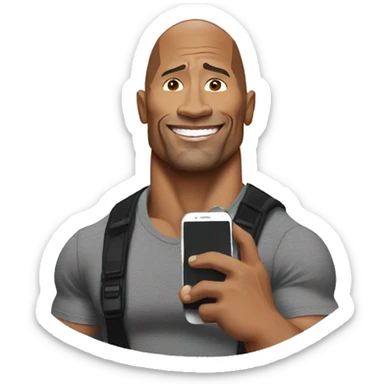 dwayne johnson with a mobile phone sticker