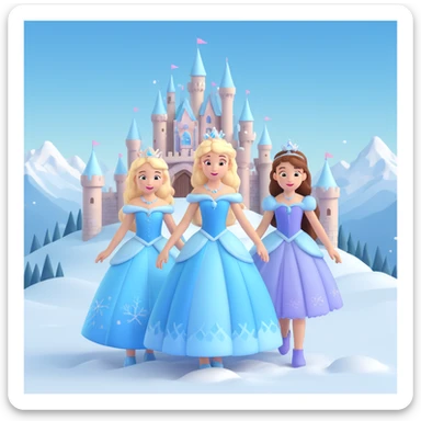 girls in a  snow princess dress, snow castle background sticker