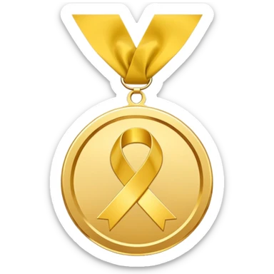 A golden medal with a glossy finish, featuring a central gold awareness ribbon symbol, NO NECK RIBBON sticker