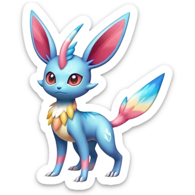 Colorful Shiny Exotic Victini-Salandit-Aurorus-Sylveon-Fakémon-hybrid-creature (full body)  sticker