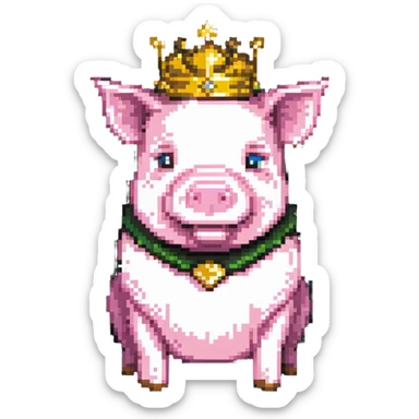 Minecraft style pig with a golden crown inspired by Technoblade sticker