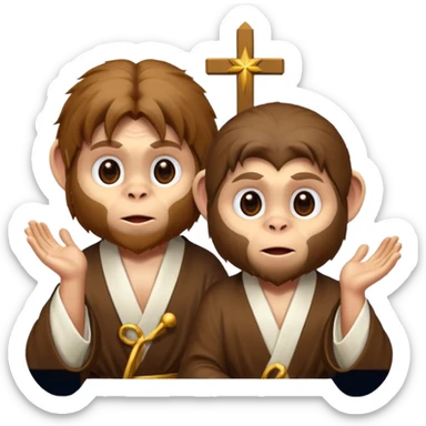 two monkeys worshipping Jesus Christ sticker