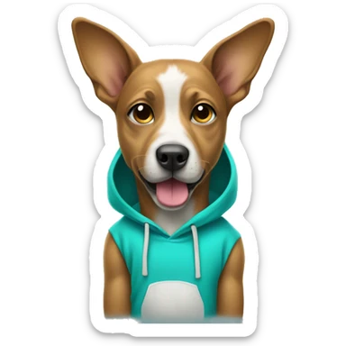 Dog wearing a turquoise hoodie sticker