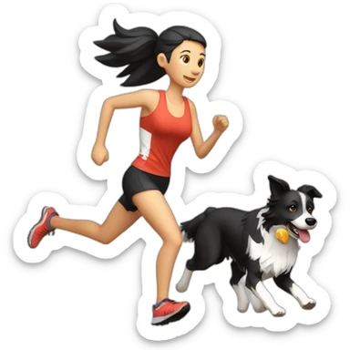 Canicross-activity-female-runner-and-border-collie sticker