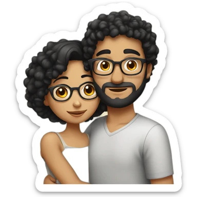 A beautiful Middle Eastern girl with short black curly hair, wearing round glasses, hugging a Middle Eastern man  sticker