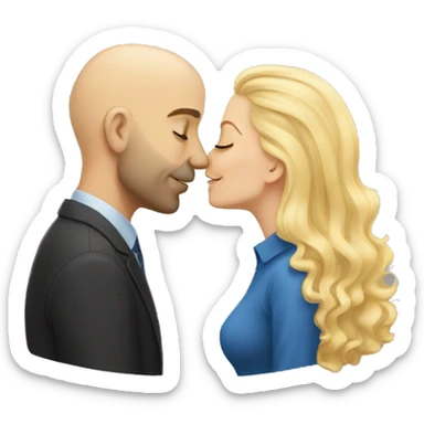Tall bald white man kissing a blonde woman sticker