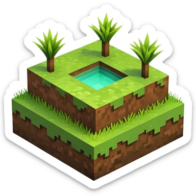 Minecraft grass block, square shape, brown and green, smooth, isometric sticker