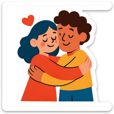 two characters hugging to symbolize love and affection, vibrant toon style, warm, friendly, cute sticker