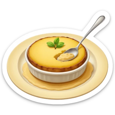 a deep dish plate with a yellowish food in it, a bit like polenta, but it is in a bit of small small lumps and very dry. with a bit of applesauce on top on the side and a spoon sticking out sticker