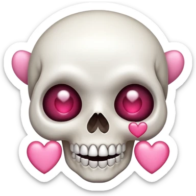
Cute kawaii skull with a heart shaped pink  nose cartoon -style/cute and transparent for a sticker sticker